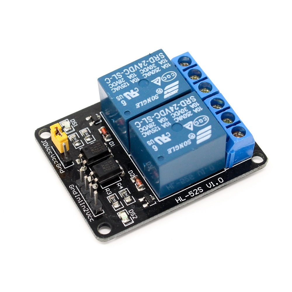 24V Dual Channel Relay Module (with Light Coupling) Diemension : (50 x 39 x 18 mm)