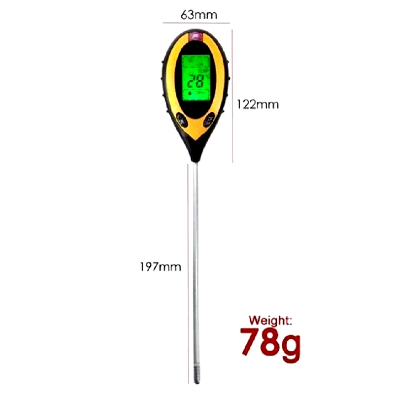 4 in 1 Soil PH Meter Soil Tester PH Moisture Meter Temperature Sunlight Measurement Analysis Acidity Alkali（Without Battery）