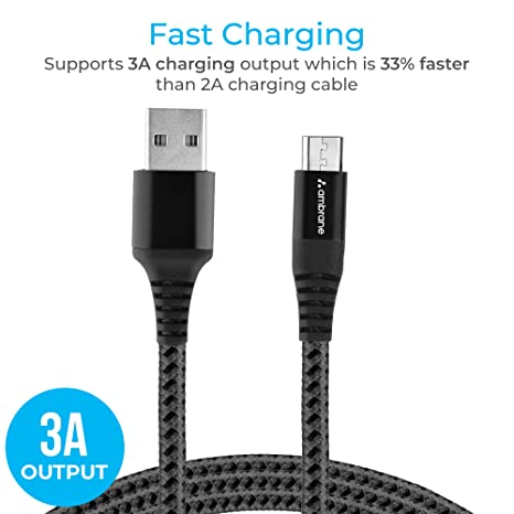 Ambrane 3A Fast Charging Braided Micro USB Cable Durable Mobile Use