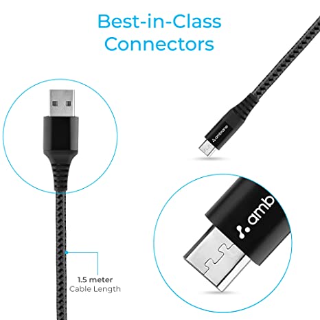 Ambrane 3A Fast Charging Braided Micro USB Cable Durable Mobile Use