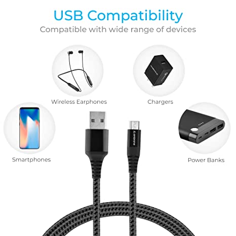 Ambrane 3A Fast Charging Braided Micro USB Cable Durable Mobile Use