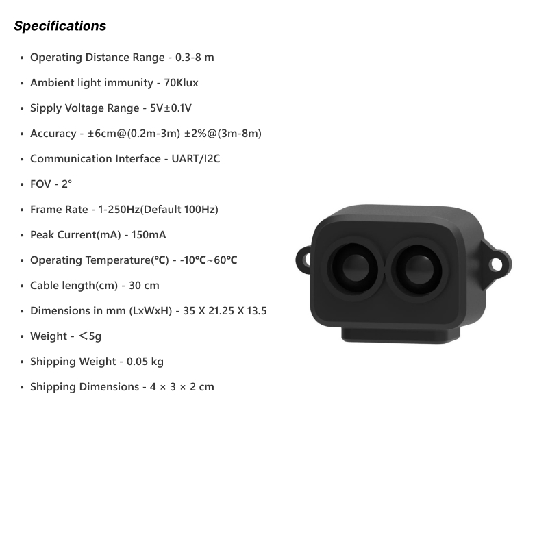 Benewake TF-LUNA Micro LiDAR Distance Sensor for IoT ITS (Range: 0.2m~8m) UART
