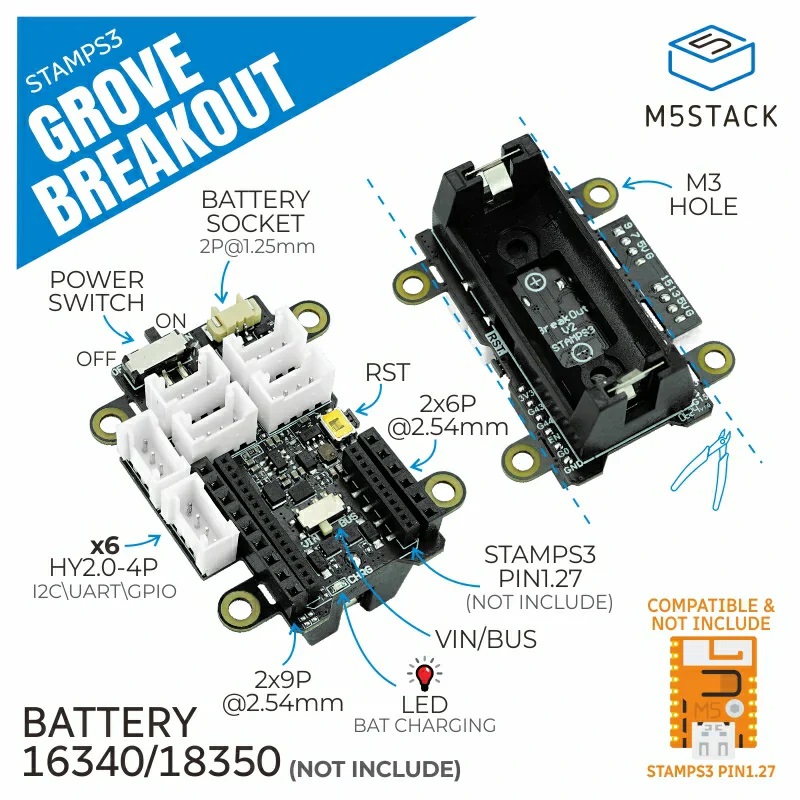 M5Stack M5StampS3 Grove Breakout w/ 1.27 Header Pin