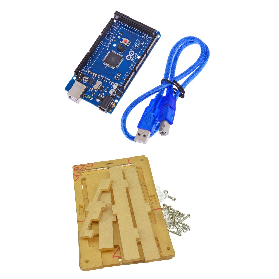 Mega 2560 Atmega2560-16au compatible with Arduino + Cable + Transparent acrylic case