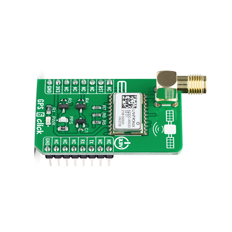 MIKROE GPS 6 Click (MIKROE-5115) – A2200-A GPS Receiver Board, UART Interface, 1.575 MHz L1 GPS, mikroBUS