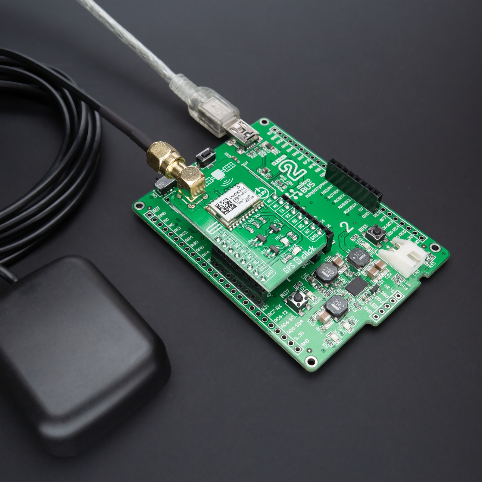MIKROE GPS 6 Click (MIKROE-5115) – A2200-A GPS Receiver Board, UART Interface, 1.575 MHz L1 GPS, mikroBUS