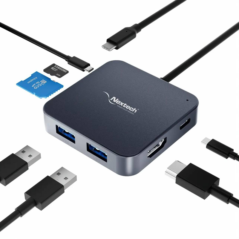 Nextech NA36TSD 7 IN 1 USB-C Dock(2xUSB 3.0, HDMI, Type-C PD, Type-c Data, TF/Micro SD)