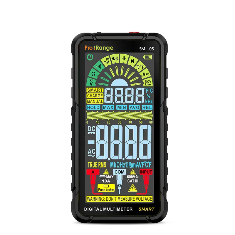 Pro-Range SM-05 Smart Digital Multimeter 6000 Counts | True RMS | Auto Ranging | NCV | 10A | 600V | Temperature Measurement | Fullscreen Color Display | In-bulit Battery
