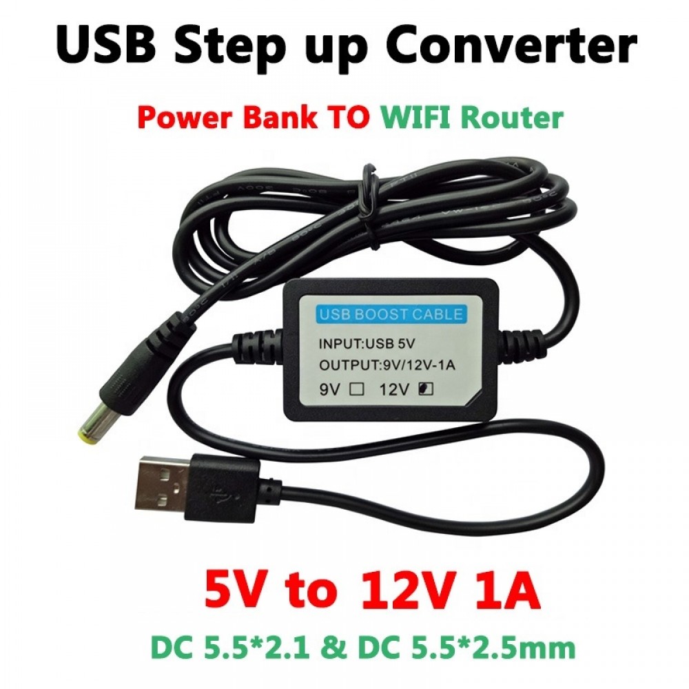 USB 5V to 12V Step-Up Booster Cable 1A 2.1×5.5mm DC Plug
