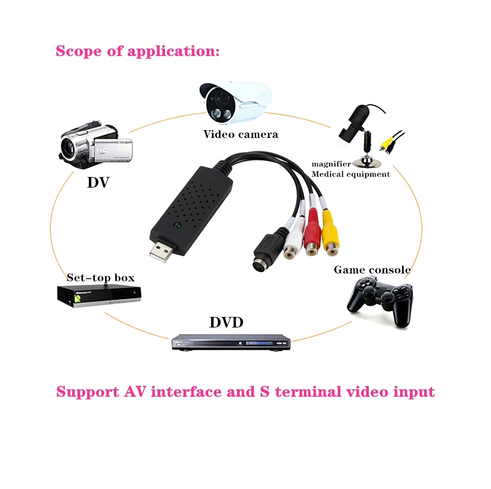 USB2.0 Audio Video Capture Card Adapter VHS To DVD Video Capture Converter