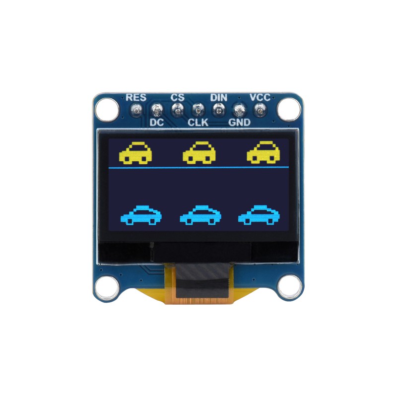 Waveshare 0.96inch OLED Display Module, 128×64 Resolution, SPI / I2C Communication version C (upper yellow & lower blue)