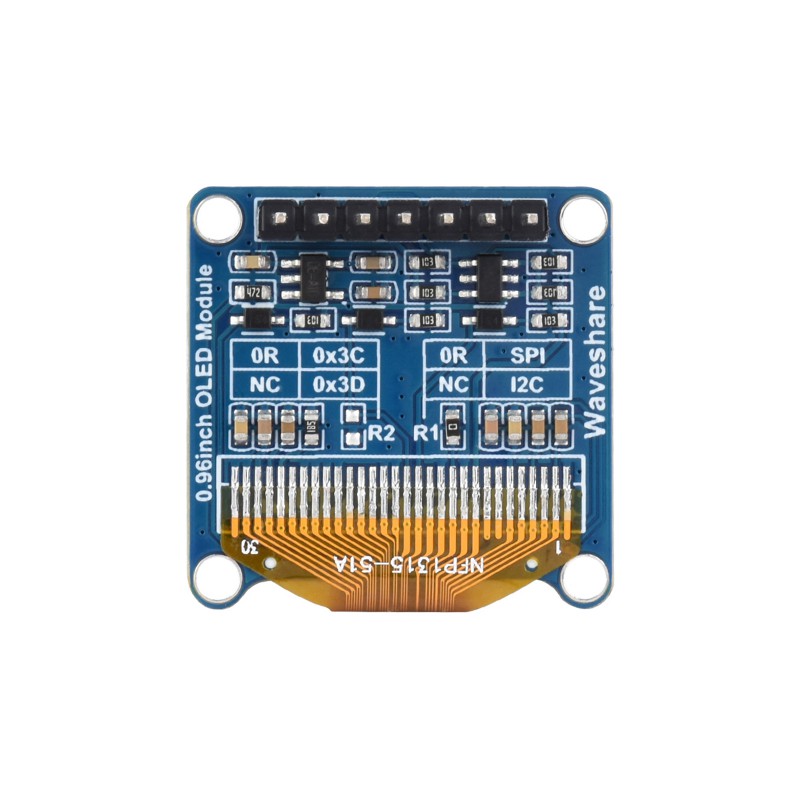 Waveshare 0.96inch OLED Display Module, 128×64 Resolution, SPI / I2C Communication version C (upper yellow & lower blue)