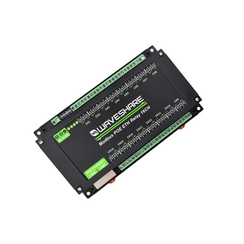 Waveshare 16-Ch Ethernet Relay Module, Modbus RTU / Modbus TCP Protocol, Ethernet Port Communication, Supports PoE Power Supply, With Various Isolation And Protection Circuits