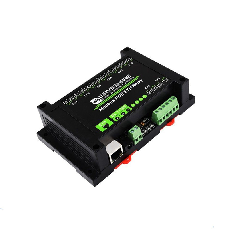 Waveshare 8-ch Ethernet Relay Module, Modbus RTU/Modbus TCP Protocol, PoE port Communication, With Various Isolation And Protection Circuits