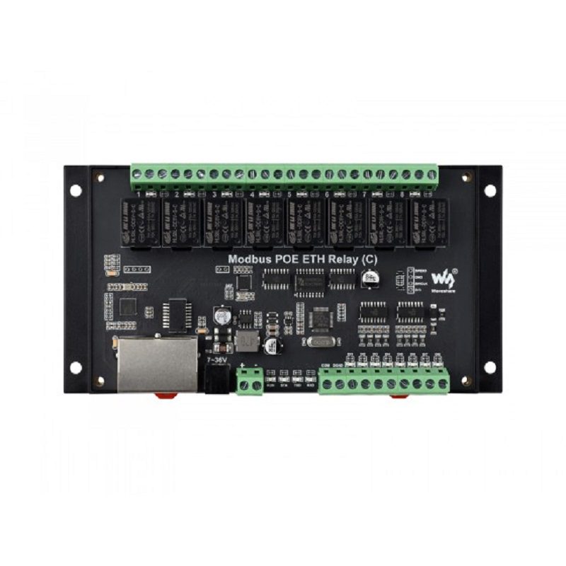 Waveshare Dual Ethernet Ports 8-ch Relay Module (C), Modbus RTU Protocol, PoE Power Supply, With Various Isolation And Protection Circuits, Industrial Grade Rail-Mount Case