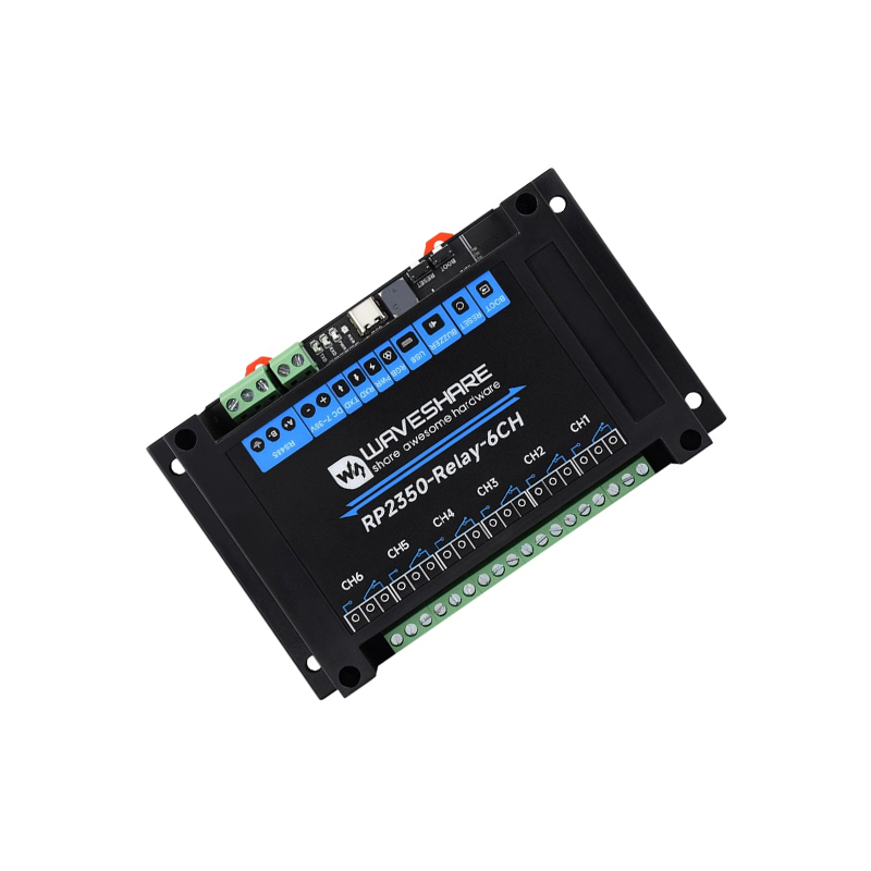 Waveshare Industrial 6-Channel RP2350 Relay Module with Onboard RS485 / Pico HAT interfaces and Multiple Isolation Protection Circuits, Industrial-Grade