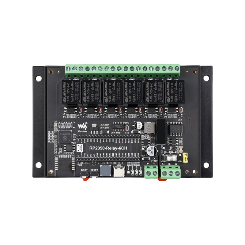 Waveshare Industrial 6-Channel RP2350 Relay Module with Onboard RS485 / Pico HAT interfaces and Multiple Isolation Protection Circuits, Industrial-Grade