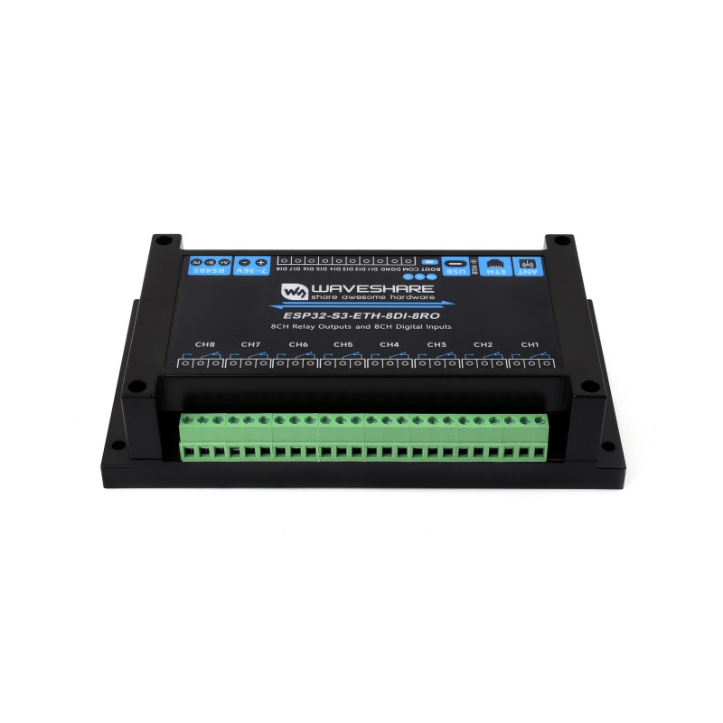 Waveshare Industrial 8-Channel ESP32-S3 WiFi Relay Module, Onboard isolated RS485 interface with Common network port