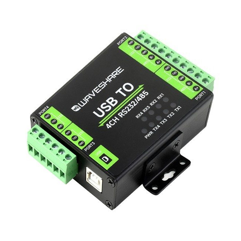 Waveshare Industrial Isolated USB To RS232/485 Converter, Original FT4232HL Chip, Supports USB To 2-Ch RS232 + 2-Ch RS232/485