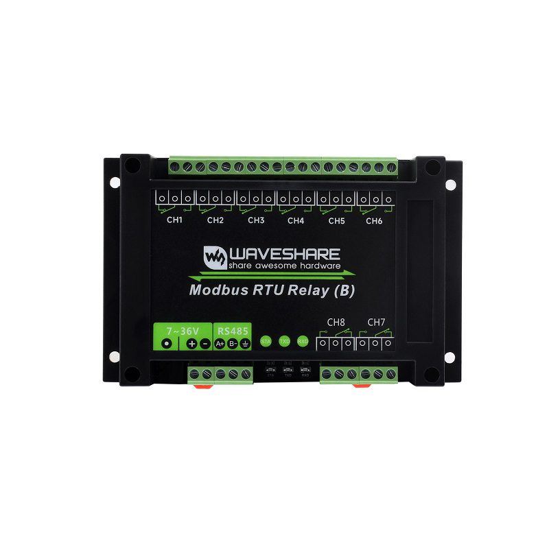 Waveshare Industrial Modbus RTU 8-ch Relay Module (B) with RS485 Interface, Multi Isolation Protection Circuits, 7~36V Power Supply