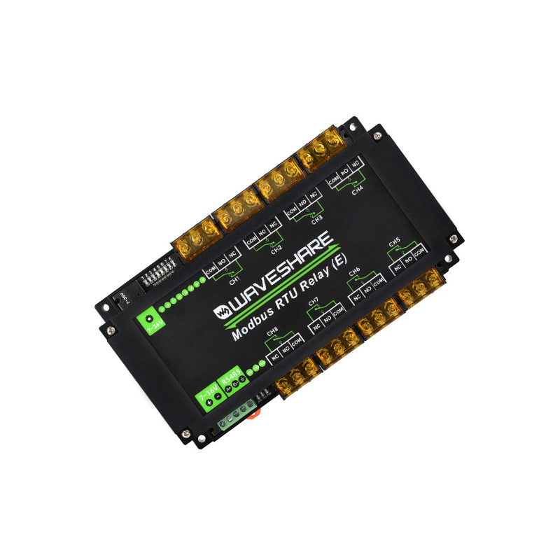 Waveshare Industrial Modbus RTU 8-ch Relay Module (E) with RS485 Interface, 30A High Current, Multi Isolation Protection Circuits, Rail-mounted Case