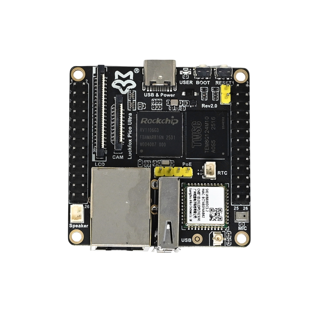Waveshare Luckfox Pico Ultra RV1106 Linux Micro Development Board, Integrates ARM Cortex-A7/RISC-V MCU/NPU/ISP Processors with Wireless Included PoE Module NOT Included IPS LCD