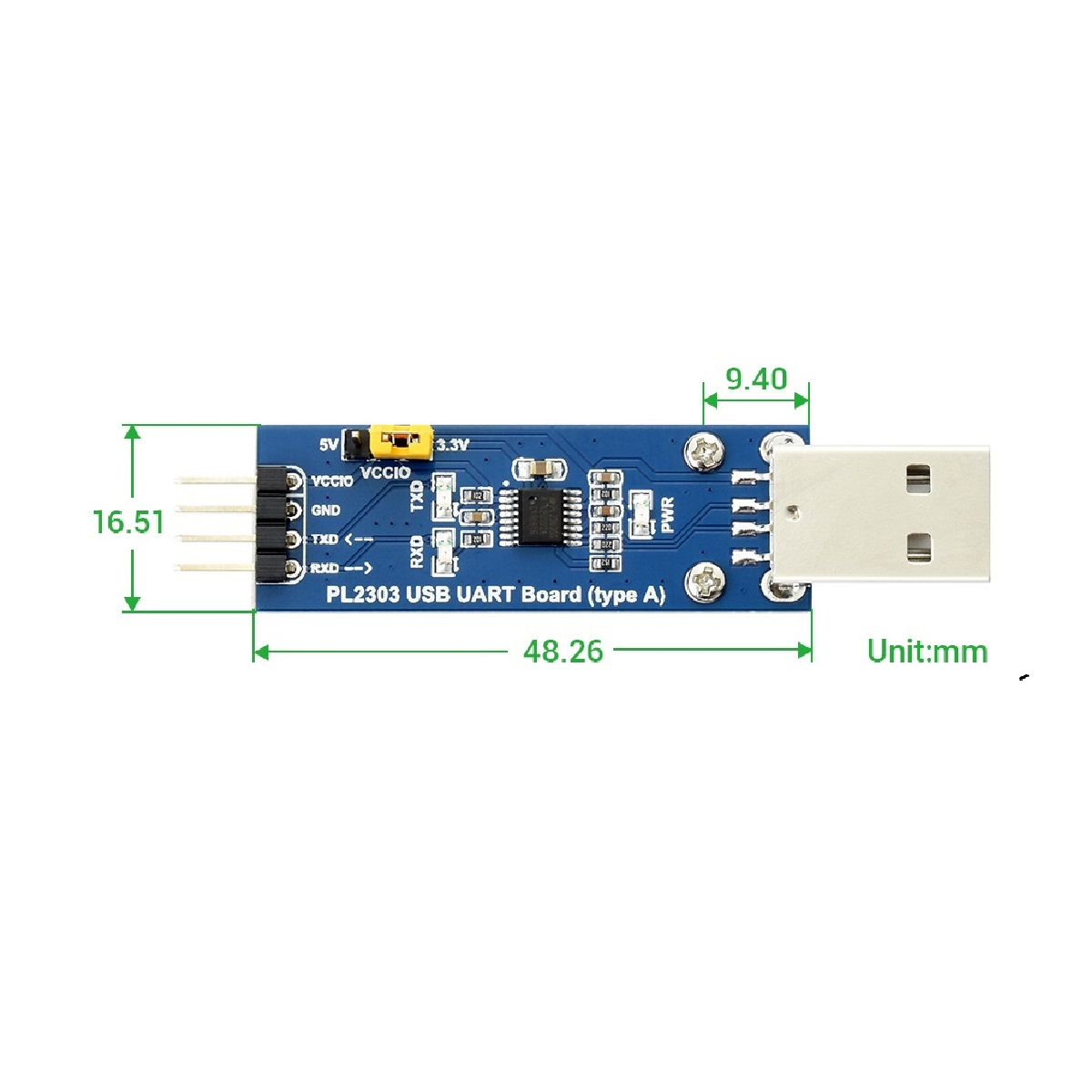Waveshare PL2303 USB To UART (TTL) Communication Module V2, USB-A Connector