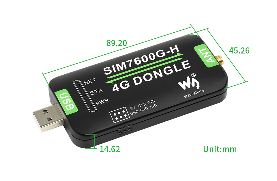 Waveshare SIM7600G-H 4G DONGLE, GNSS Positioning, Global Band Support