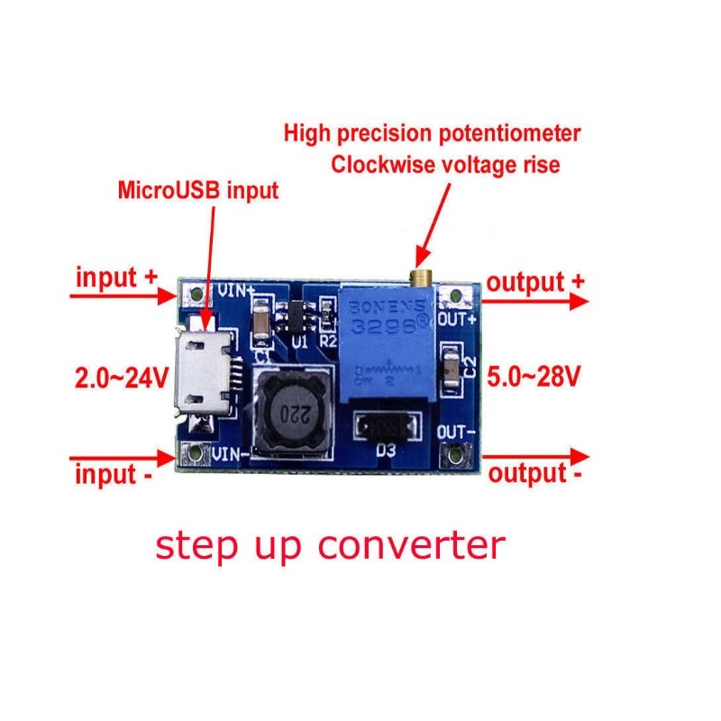 XY-016 2A DC-DC Step Up 5V/9V/12V/28V Power Module with Micro USB